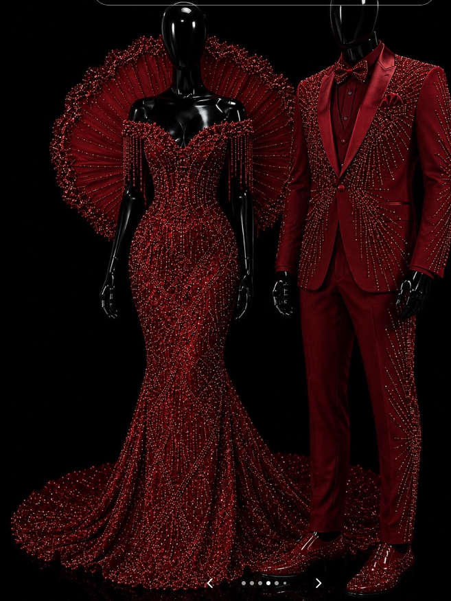 Robe de bal sirène en tulle bordeaux à épaules dénudées, robe de soirée longue perlée ED11861