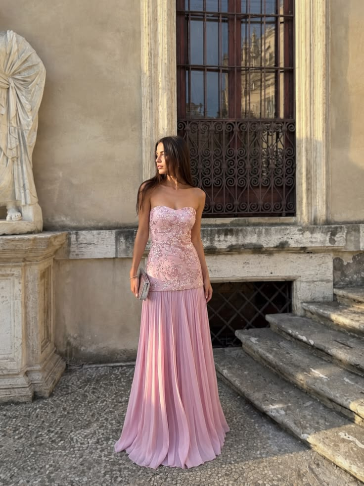 Gorgeous Sheath Chiffon Long Evening Dress Pink Prom Dress ED11870