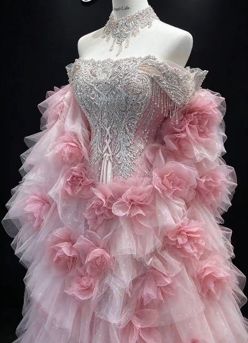 Wunderschönes langes Abendkleid in Meerjungfrauenform aus Glitzer-Tüll, rosa Ballkleid ED11874