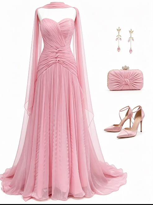 Gorgeous Sheath Chiffon Long Evening Dress Pink Prom Dress ED11875