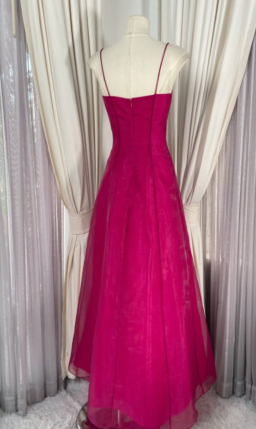 Cute A-Line Beaded Tulle Long Evening Dress Hot Pink Prom Dress ED11881