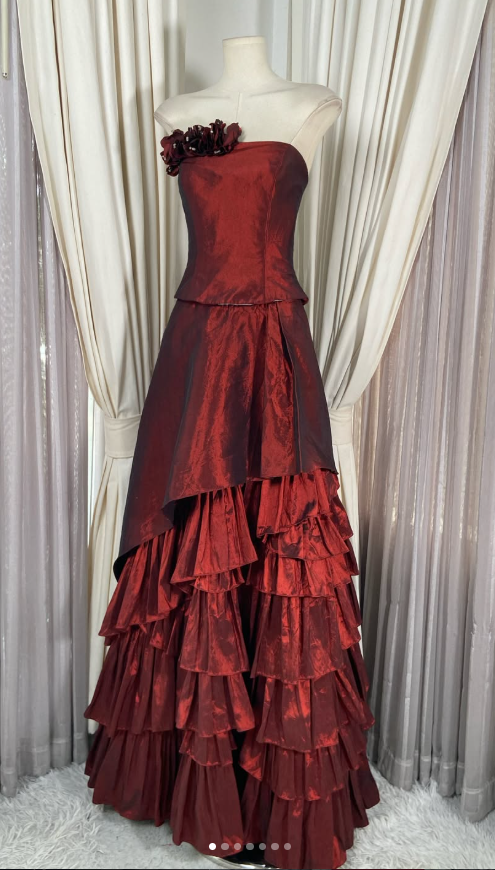 Gorgeous Strapless A-Line Satin Long Evening Dress Red Prom Dress ED11908