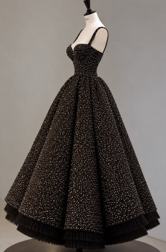 Pretty A-Line Sequins Long Evening Dress Black Prom Dress ED11925