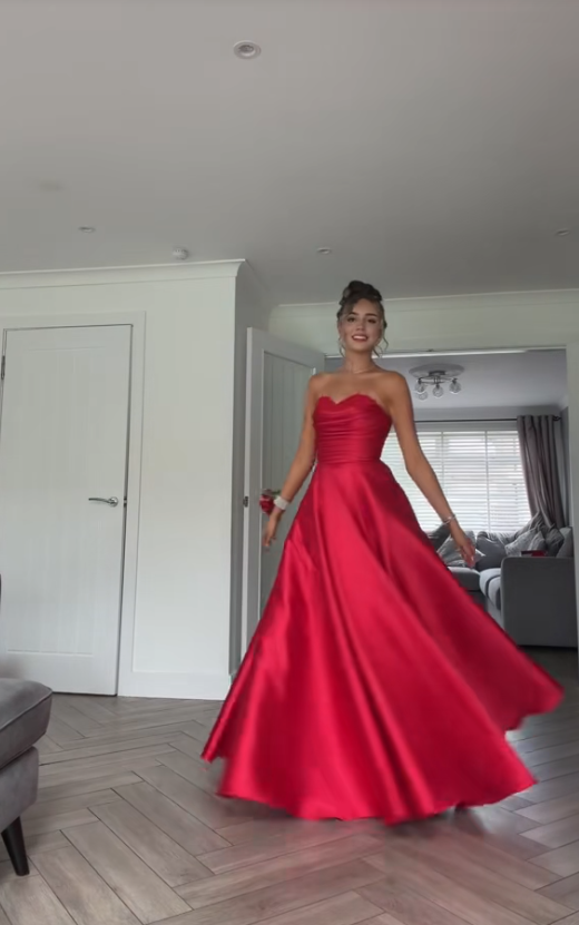 Fashion Strapless A-Line Satin Long Evening Dress Red Prom Dress ED11954