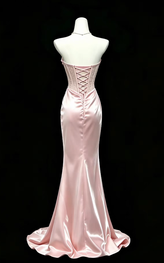 Gorgeous Strapless Sheath Satin Long Evening Dress Pink Prom Dress ED11958