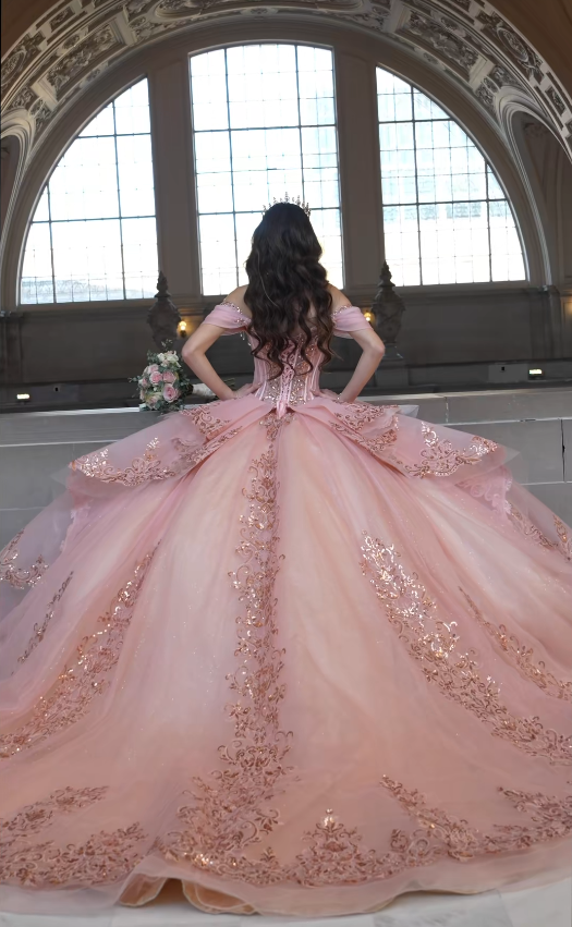 Fairy Sweet 16 Kleider Ballkleid Tüll Langes rosa Quinceañera-Kleid ED11972
