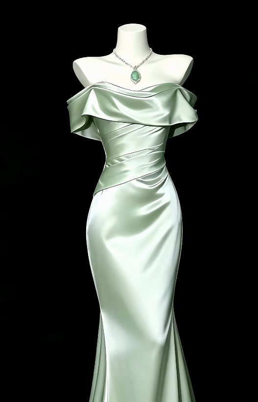 Élégante robe de soirée longue fourreau verte en satin, robe de bal ED11984