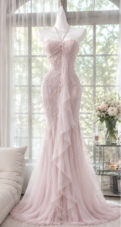 Gorgeous Pink Prom Dress Sheath Beaded Chiffon Long Prom Dress ED11994