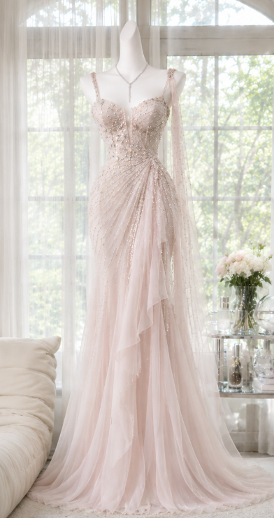 Gorgeous Pink Prom Dress Sheath Beaded Chiffon Long Prom Dress ED11995