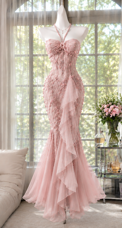 Gorgeous Pink Prom Dress Sheath Beaded Chiffon Long Evening Dress ED11998