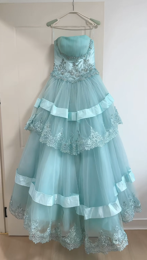 Fairy Tiffany Blue Prom Dress A-Line Tulle Long Evening Dress ED12014
