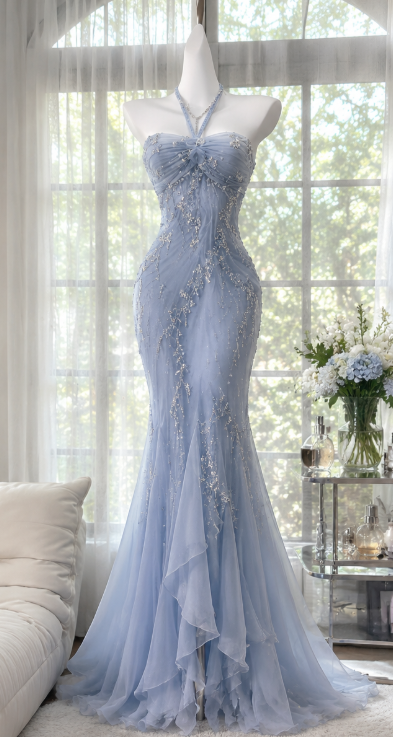 Fairy Ivory Prom Dress Sheath Beaded Chiffon Long Evening Dress ED12018