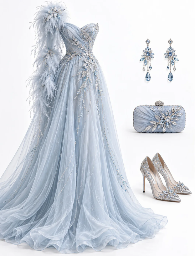 Fairy Blue Prom Dress A-Line Tulle Long Evening Dress ED12019