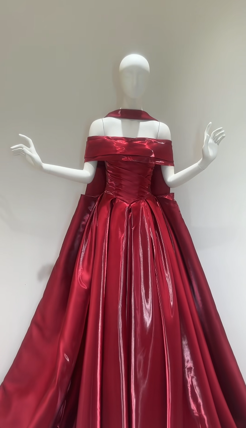 Cute Burgundy Prom Dress A-Line Satin Long Evening Dress ED12037