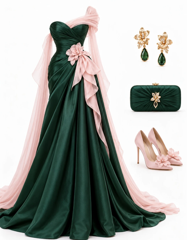 Elegant A-Line Satin Long Evening Dress Dark Green Prom Dress ED12046