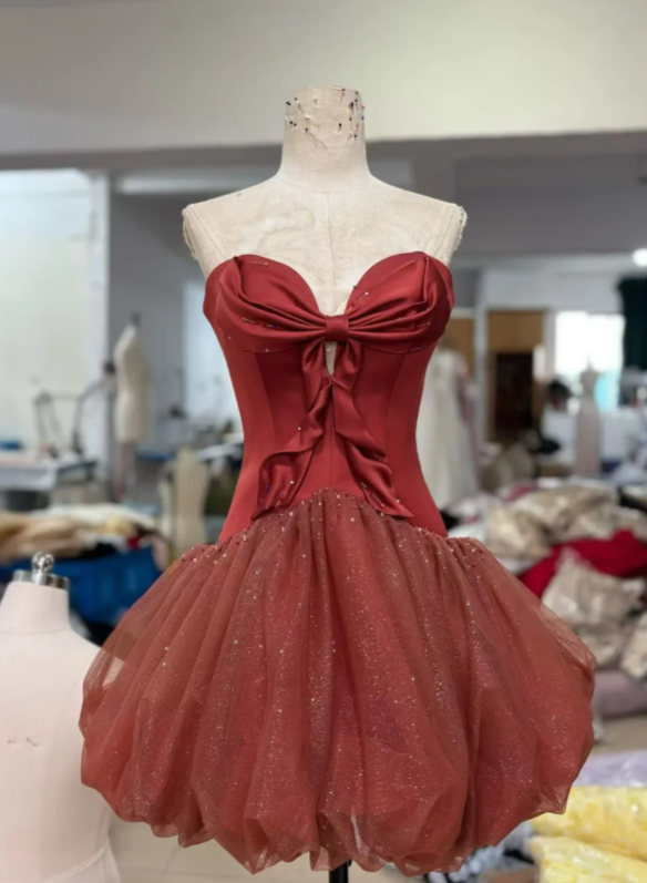 Fashion Red Short Prom Dress Tulle Party Dress A-Line Birthday Dress ED12048