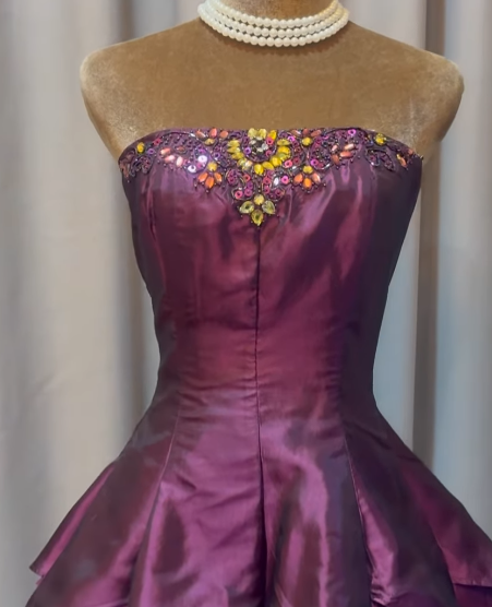 Fashion Purple Short Prom Dress Satin Party Dress A-Line Birthday Dress ED12049