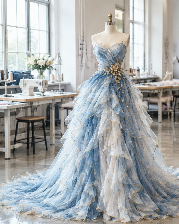 Gorgeous Blue Prom Dress A-line Tulle Long Evening Dress ED12058