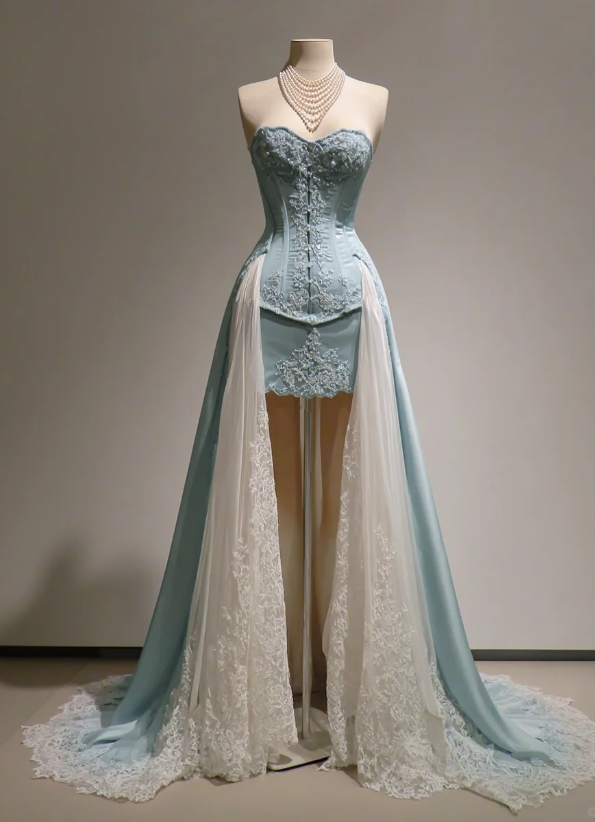 Gorgeous Blue Prom Dress Sheath Lace Long Evening Dress ED12059