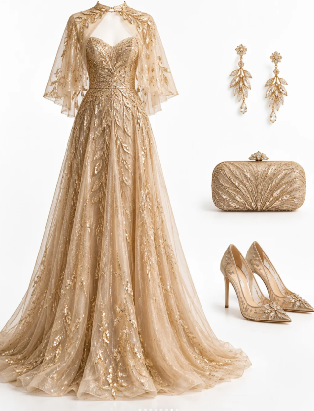 Gorgeous Gold Prom Dress A-Line Tulle Sequins Long Evening Dress ED12065