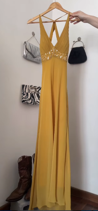 Pretty Gold Prom Dress Sheath Chiffon Long Evening Dress ED12071