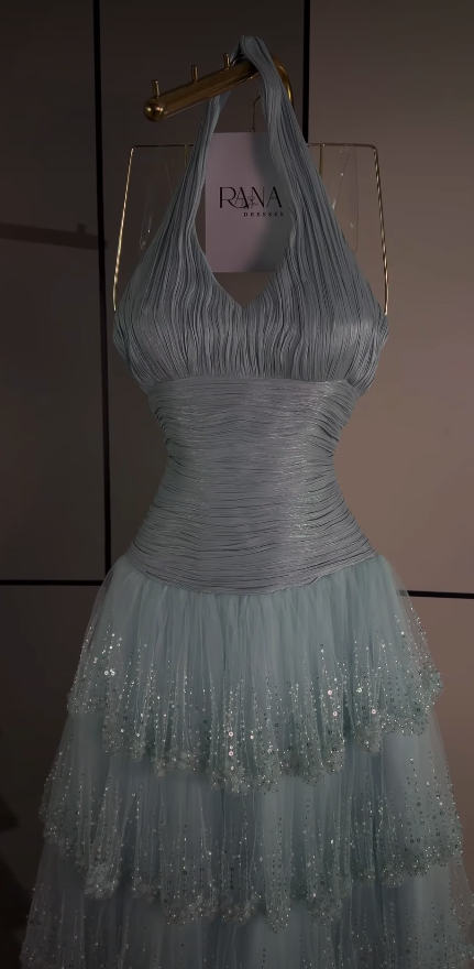 Wunderschönes hellblaues A-Linien-Ballkleid aus Chiffon, langes Abendkleid ED12096