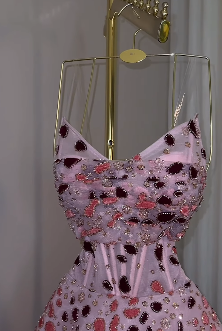 Schickes rosa Ballkleid, A-Linie, Tüll, Pailletten, lange Abendkleider ED12104