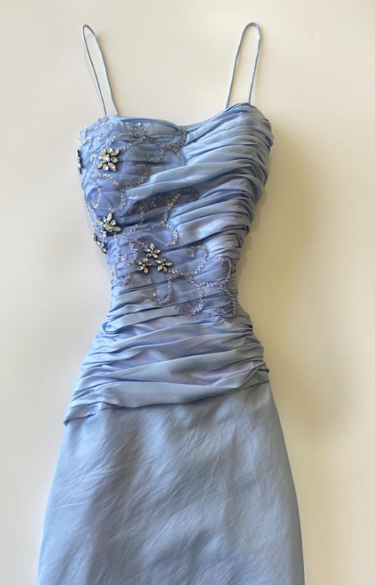Chic Blue Prom Dress Sheath Chifffon Long Evening Dresses ED12111