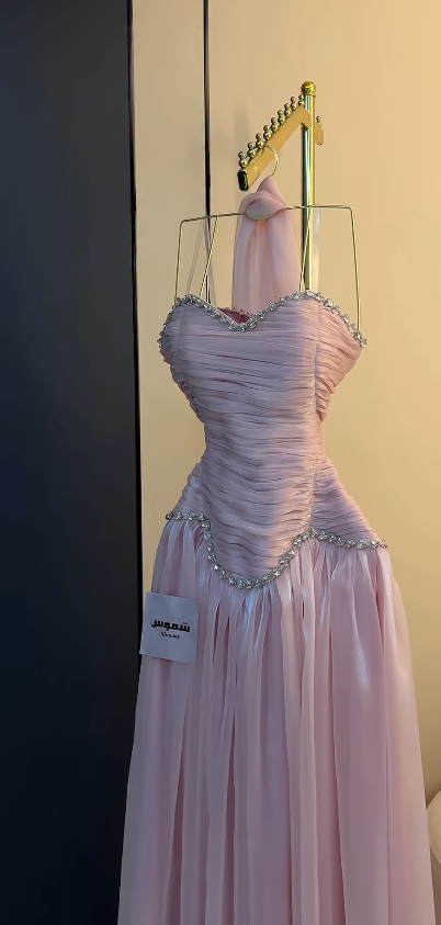 Chic Pink Prom Dress Sheath Chifffon Long Evening Dresses ED12114