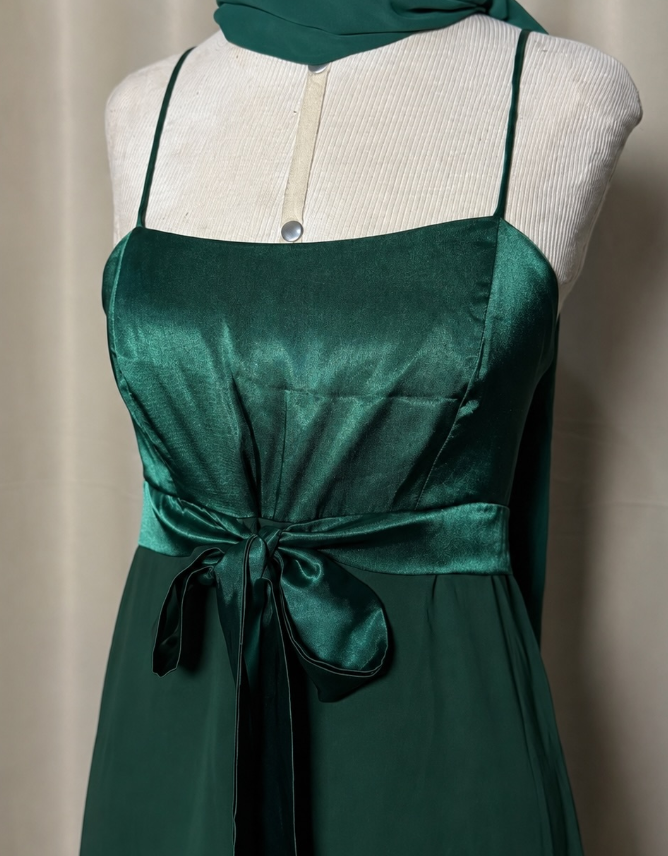Simple Dark Green Wdding Guest Dress Sheath Satin Long Evening Dress ED12126