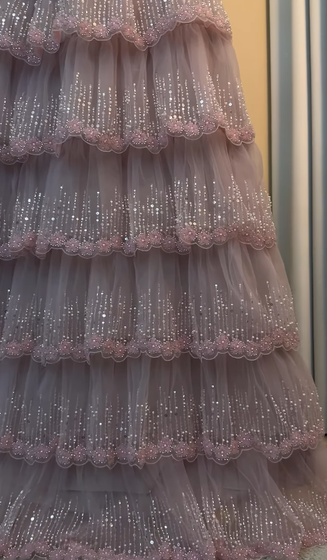 Jolie robe de bal rose Robe de soirée longue trapèze en tulle à sequins ED12138