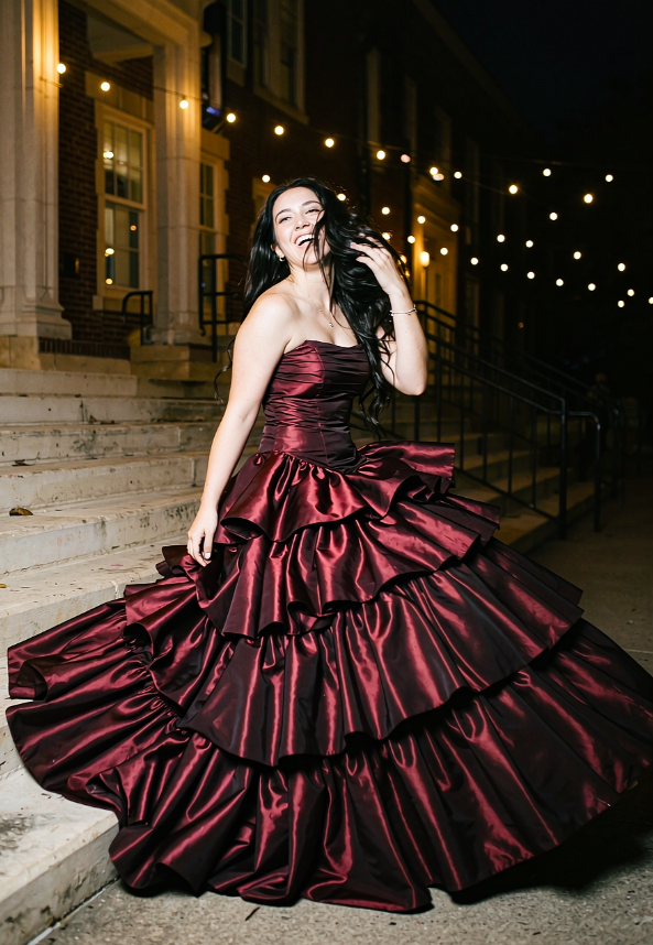 Robe de bal chic bordeaux, robe de soirée longue en satin coupe trapèze ED12162