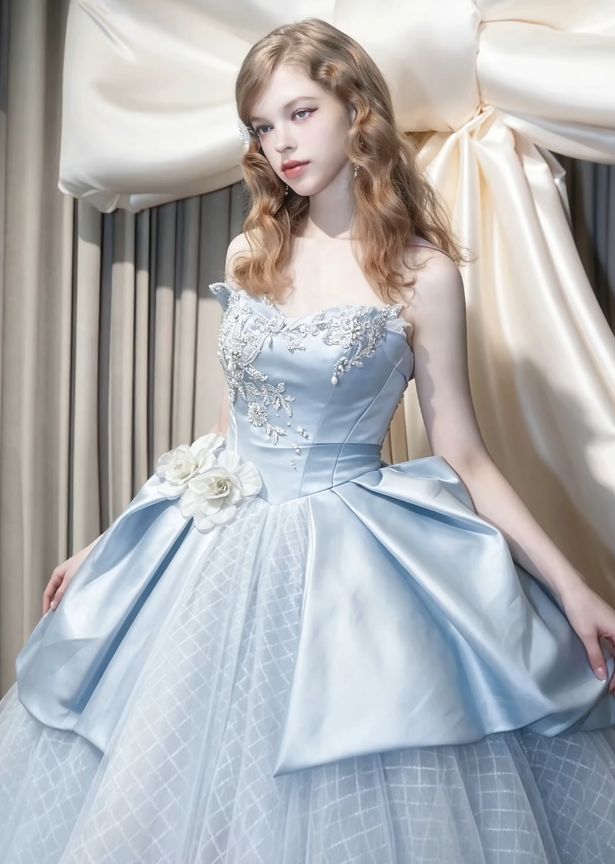 Gorgeous A-Line Tulle Evening Dress Blue Long Prom Dress ED12214