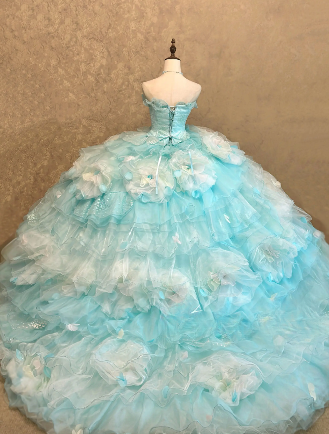 Wunderschönes blaues Quinceañera-Ballkleid aus Tüll, langes Sweet-16-Kleid ED12216