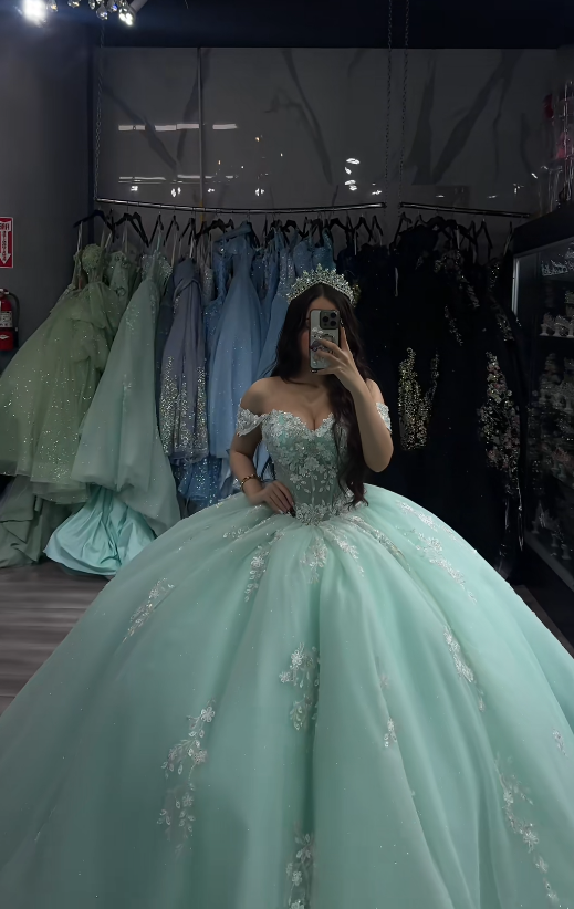 Wunderschönes Ballkleid aus Tüll, grünes Quinceañera-Kleid, langes Sweet-16-Kleid ED12218