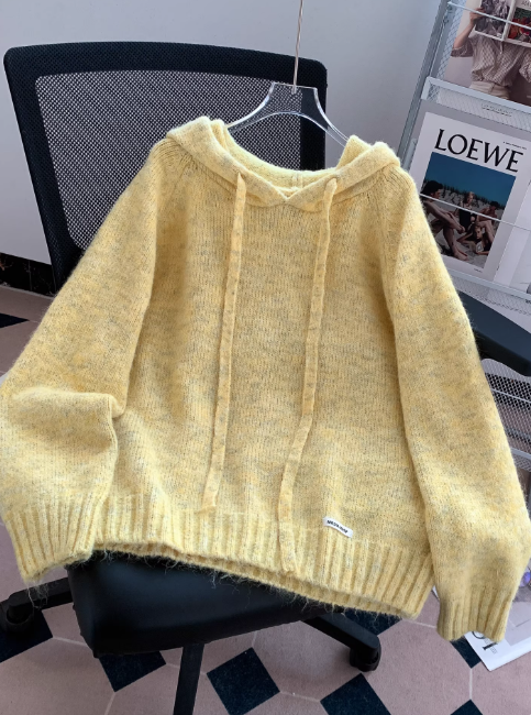 Korean Loose Hooded Pullover Grey Sweater 2025 New Style Knitwear EP01435