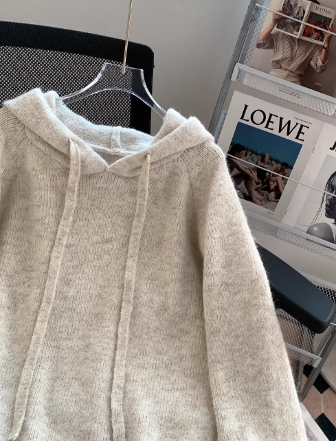 Korean Loose Hooded Pullover Grey Sweater 2025 New Style Knitwear EP01435