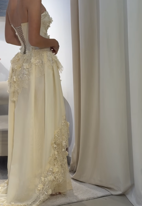 Fairy Strapless Sheath Lace Applique Long Prom Dresses, Yellow Formal Evening Dresses EP04058