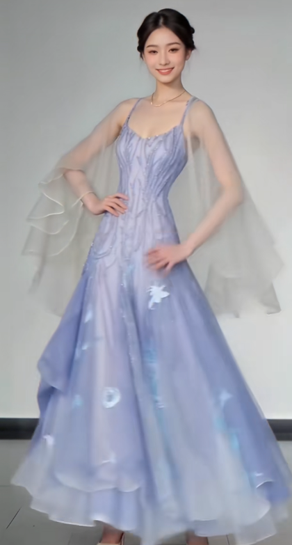 Elegant Spaghetti Straps A-Line Tulle Beaded Long Prom Dresses, Purple Formal Evening Dresses EP04070
