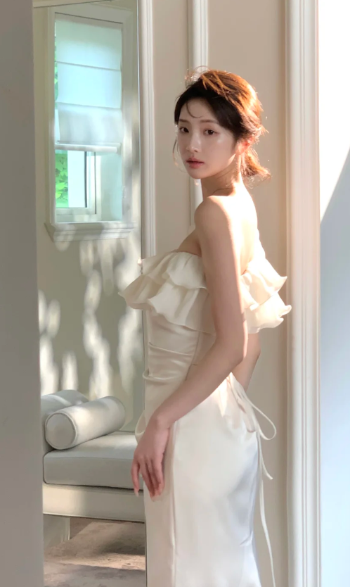 Sexy One-shoulder Mermaid Satin Long Prom Dresses, White Formal Evening Dresses EP04076