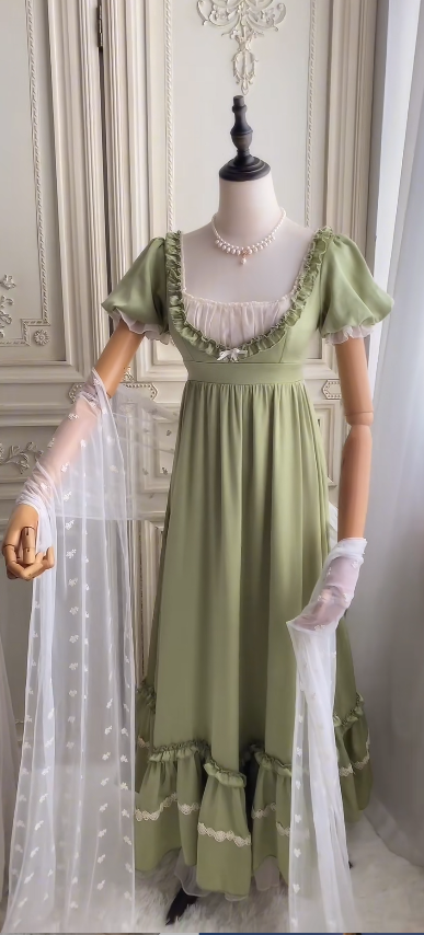 Cute Square Neck Empire Dress Satin Long Prom Dresses, Green Birthday Dresses EP04087