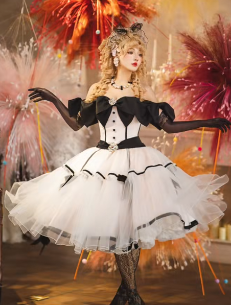 Cute Off-the-shoulder Ball Gown Tulle Short Birthday Dresses White Sweet Lolita Dresses EP04091