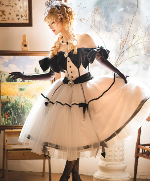 Cute Off-the-shoulder Ball Gown Tulle Short Birthday Dresses White Sweet Lolita Dresses EP04091