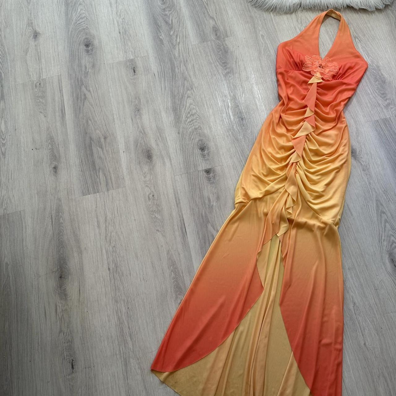 Elegant Halter Mermaid Chiffon Prom Dresses, Gradient Orange Formal Evening Dresses EP04097