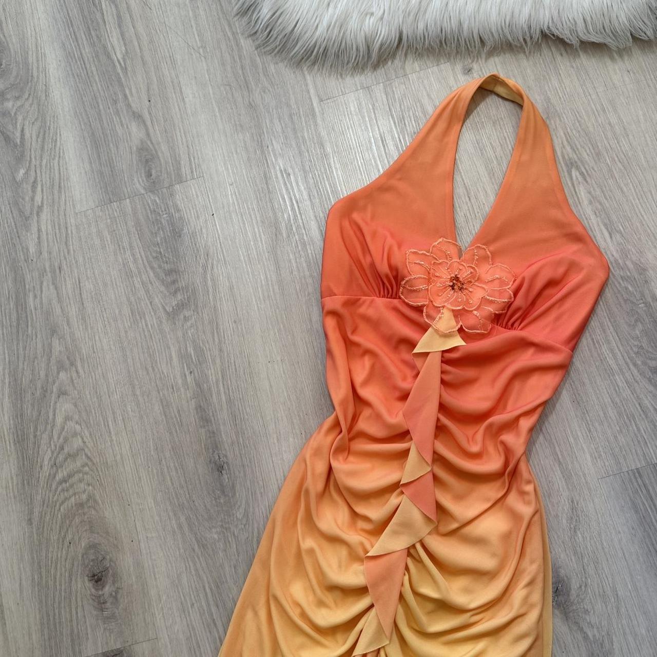Elegant Halter Mermaid Chiffon Prom Dresses, Gradient Orange Formal Evening Dresses EP04097