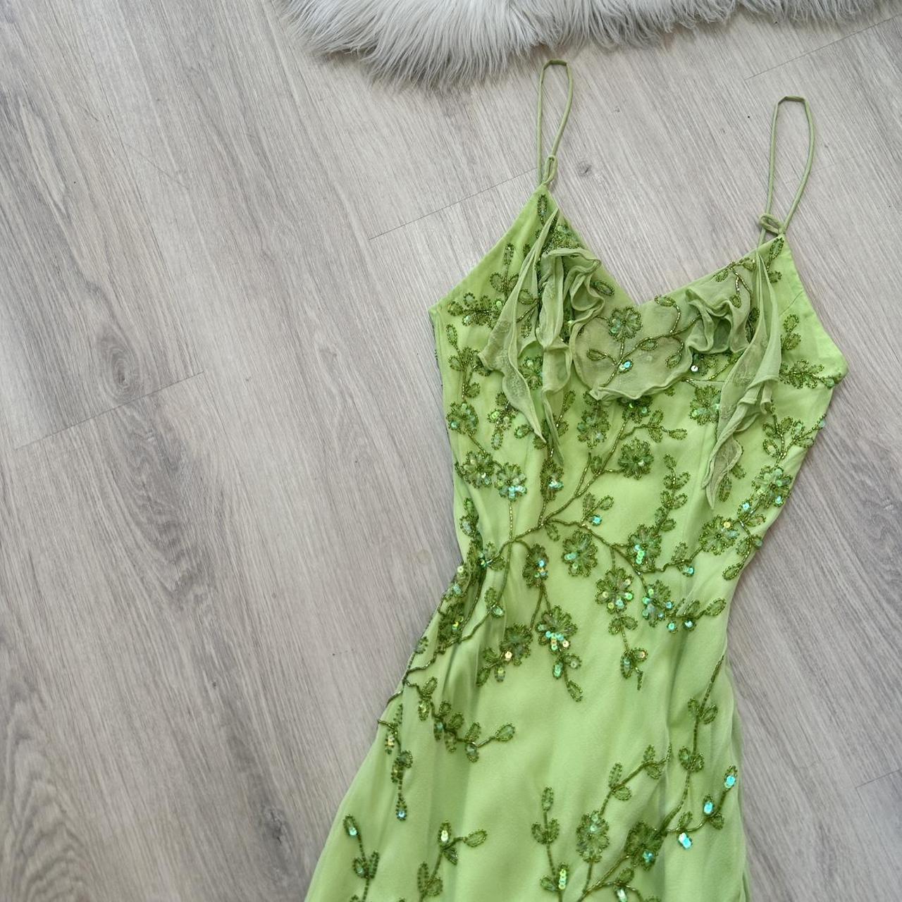 Fairy Spaghetti Strap Sheath Long Prom Dresses Vintage Chiffon Beaded Green Formal Dresses EP04753