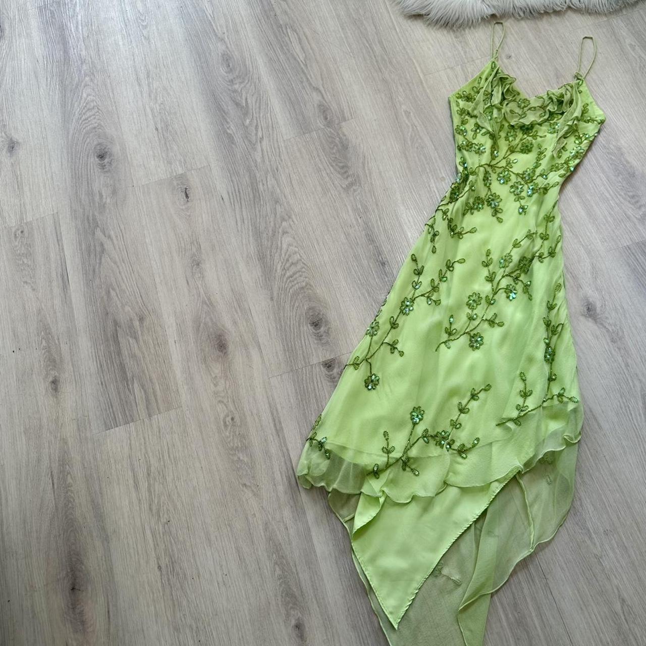 Fairy Spaghetti Strap Sheath Long Prom Dresses Vintage Chiffon Beaded Green Formal Dresses EP04753