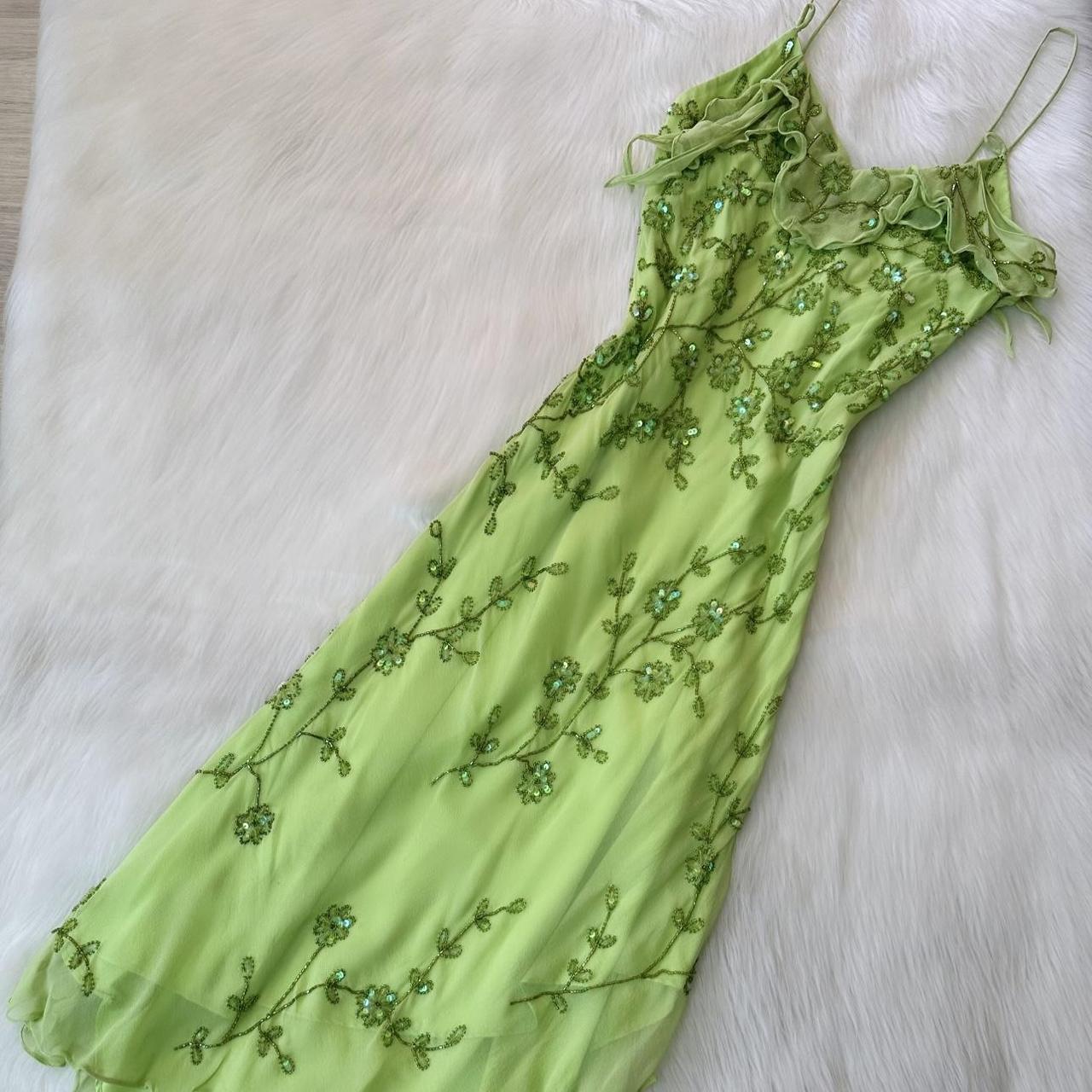 Fairy Spaghetti Strap Sheath Long Prom Dresses Vintage Chiffon Beaded Green Formal Dresses EP04753