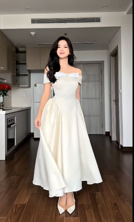 Elegant Off-the-shoulder A-Line Wedding Guest Dresses Satin Light Champagne Birthday Dresses EP04794