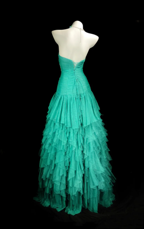 Vintage Strapless Sheath Jade Long Prom Dresses Chiffon Jade Formal Dresses EP05086